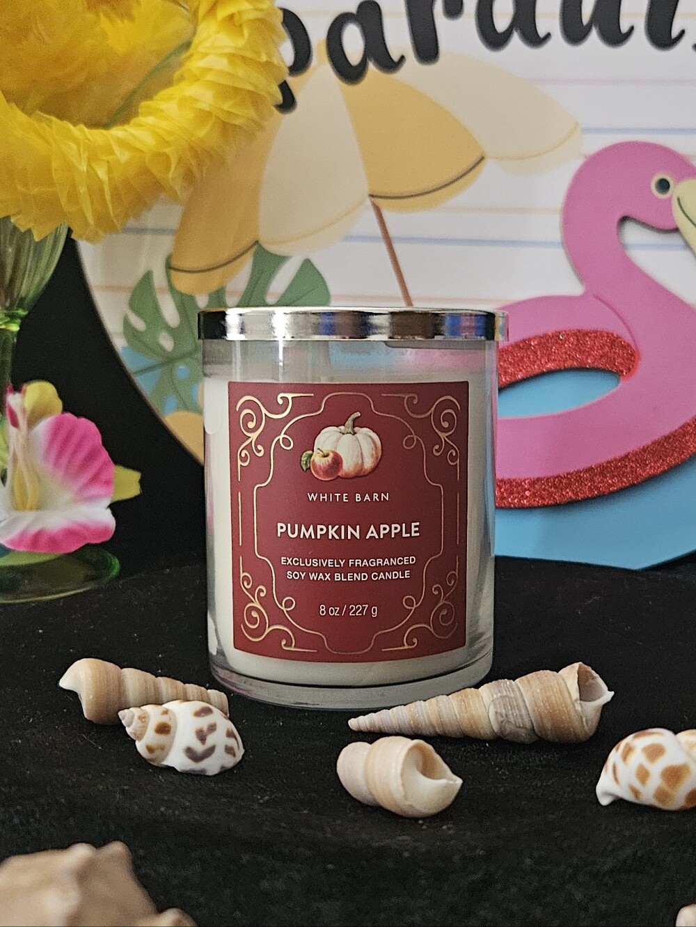NWT White Barn Pumpkin Apple Single Wick Candle - Burgundy & White